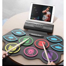 전자드럼패드 휴대용 입문 롤 퍼커션 블루투스 어린이, 1개, 컬러 (블루투스) + 스탠드