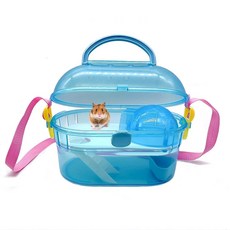 카트슨 휴대용 햄스터 우리 물병 음식 그릇 조절 가능한 스트랩 애완동물 외출용 여행용 저빌 고슴도치 쥐 다람쥐용 케이지, Blue Hamster Carriers 1