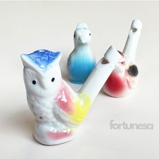 포춘사 도자기 새 피리 공작새피규어, 부엉이, 1개