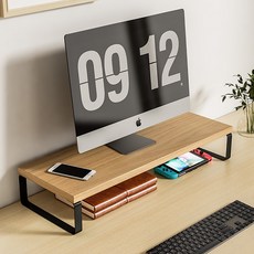 직장인 필수템 모니터 스탠드 / 데스크 정리대 받침대 길이 80cm 높이 2종, 원목+블랙 랙 9.5cm