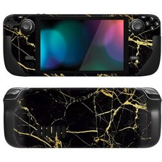 플레이바이탈 풀 세트 보호 스킨 데칼 스팀 덱 LCD 맞춤 스티커 비닐 커버 OLED 컬러풀 삼각형, Black & Gold Marble Effect, 1개