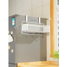 모던 미니멀리스트 주방 냉장고 수납 랙 벽걸이 철제 아트 다용도 보호필름 정리대, 13 흰색 단층 중간 크기 후크