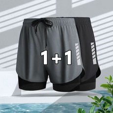 꽃소담 1+1 남자 2in1 쿨링 3부 타이즈 반바지 축구 헬스 레깅스 냉감 반바지 MQ395