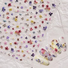 Sheepyo 네일 스티커 꽃 네일 파츠 스티커 여름 네일 스티커 장미 데이지 해바라기 호일 인쇄 꽃잎 꽃잎 꽃무늬 봄 압화 (E. 엠보스 가공 유화풍 스몰 플라워