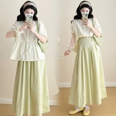 DIU 孕婦夏季套裝新款短袖上衣娃娃衫半身裙小清新孕媽高級穿搭