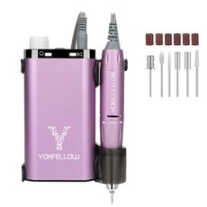 YokeFellow YK22 휴대용 무선 네일드릴머신 35000RPM 젤네일 매니큐어 페디큐어 각질 제거 6종 비트 포함, 라일락, 1개