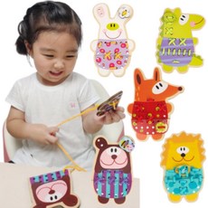 유아 5세 실꿰기교구 원목 동물 조작 소근육 아기 바느질놀이 바늘 어린이, 1개