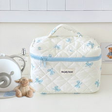 온뉴리 다용도 누빔 기저귀 수납 파우치 콧물 흡입기 보관 화장품 멀티 가방, 블루리본