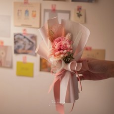 DAY OFF 康乃馨花束 母親節禮物 永生花 乾燥花 韓式花束 禮盒, 1個, 草莓牛奶