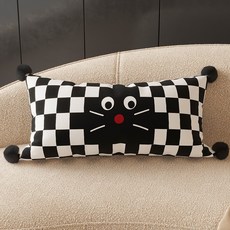 귀여운 소파 허리 쿠션 침대 헤드 쿠션 거실용 긴 베개, 단독 베개 커버, 체크무늬 고양이 얼굴-30*70