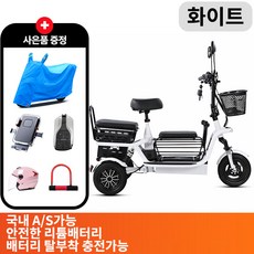 파워모터스 강력한 800W 모터 노인 여성 2인용 3인용 세발전기자전거 전기세발자전거, 화이트, 400W모터/15A=60km주행가능, 1개