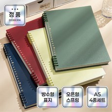 도베른 왼손잡이도 쓰기쉬운 스프링공책 노트 4종세트, 1세트, A5 그린,블루,레드,옐로우