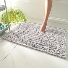 大顆粒雪尼爾高低織法吸水地墊 (50x80cm/厚8mm/浴室用/3色2款), 【簇絨】－灰色,50*80(cm)