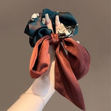 빈티지 리본 헤어슈슈 실크 포니테일 묶음 헤어끈 여성 데일리 헤어액세서리