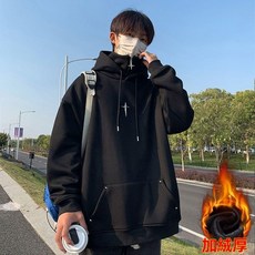 假兩件連帽衛衣 男加絨加厚 秋冬美式 潮牌痞帥 重磅拉鍊 上衣外套