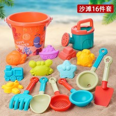 여름 해변 세트 어린이를위한 모래 파기 플라스틱 양동이 물을 병 삽 물 게임 도구, Red-Round-16pcs, 1개, Red-Round-16pcs