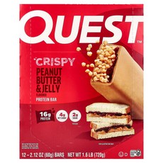 퀘스트 뉴트리션 프로틴바 크리스피 땅콩 버터 and 젤리 바 12개 각 60g(2.12oz) QST-01674, 60g