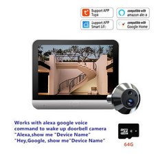 현관 비디오 인터폰 초인종 카메라 스마트 도어벨 2025 미니 틈 구멍 Tuya 130 광각 3MP 무선 핫 뷰어 도어, Alexa Camera 64G