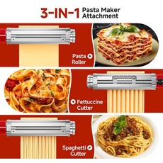 주방 보조 스탠드 믹서용 파스타 메이커 부속품 304 스테인리스 스틸 녹 방지 8가지 두께 설정 쉬운 세척 홈메이드 스파게티 페투치니 라자냐용 3 in 1 액세서리, 주방 보조 스탠드 믹서용 파스타 메이커 부속품, 304