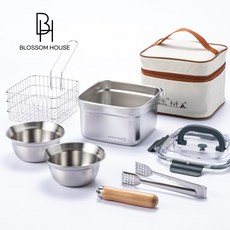 블라썸 스텐 캠핑 트리플 포트 튀김 냄비 8종 코펠 세트(+휴대용 가방포함), 기본, 1세트