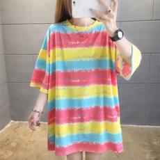 베러댓걸 여성 루즈핏 레터링 반팔 박스티 오버핏 줄무늬 컬러 반팔티 여름 빅사이즈 캐주얼티