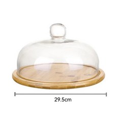 웨딩 케이크 스탠드 유리돔 커버 디저트 애프터눈티 트레이, 나무 트레이 + 26cm 둥근 뚜껑