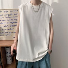 無袖背心男士夏季潮牌健身運動坎肩衣服打底男裝白色短袖t恤