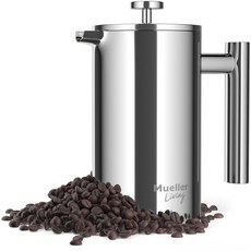 MuellerLiving 프렌치 프레스 커피메이커 20oz 스테인리스 이중 단열 4중 필터