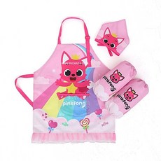핑크퐁 앞치마 레인보우 3종세트 핑크퐁두건 어린이앞치마패키지 미술활동앞치마, 상세페이지 참조