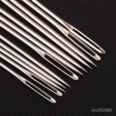 繡花針 鋼針 裁縫針 大眼針手縫針十字繡針大孔皮革縫絲帶繡針加粗毛衣毛綫針絨綫粗針, 1個, 特大眼5.6厘米,15根裝