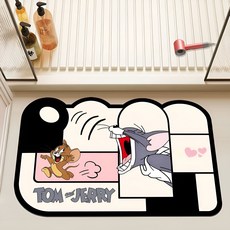 현관 발매트 화장실 입구 욕실 발매트 규조토 미끄럼 방지 매트, 블랙 고양이와 쥐, 1개