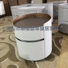 簡約現代馬鞍皮圓形實木牀頭櫃設計師款意式極簡牀邊櫃, 1件, 馬鞍皮實木櫃子 棕色檯面+卡其灰:45*45*50 cm
