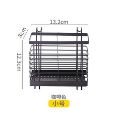 瀝水筷子籠廚房傢用臺麵筷筒架帶鈎嘴掛式筷子筒置物架餐具收納盒, 1個, 小號咖啡色 底座瀝水可拆卸 ,默認項