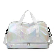 運動健身包 游泳包 女用手提旅行行李袋 瑜伽舞蹈訓練包 短途出差收納包 大容量乾濕分離 手提包, 白色, 1個