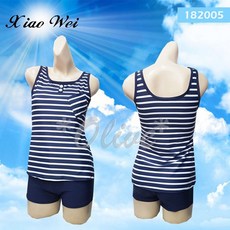 尚昱品牌 經典藍白條紋二件式泳裝 (M-XL) 時尚泳裝特價, XL
