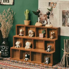 木質公仔展示台 梯形桌面收納櫃 階梯12格 多用途公仔/水晶展示架, 1個