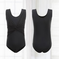 伊萘舞 背心式交叉連體韻律服, 黑色,130