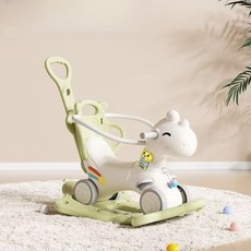 多功能兒童搖搖馬滑行車，寶寶玩具，安全環保材質，舒適座椅設計, 綠色【車+底座+故事機+靠背+推把+護欄】, 1個
