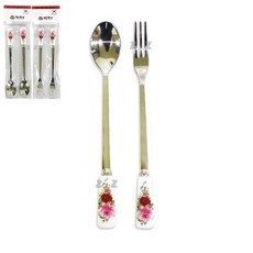 커피숟가락 로즈 티스푼 티포크 (개별2개입) 디저트 과일 꽃무늬, 티포크2p