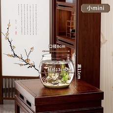 圓形塑料小魚缸 一體成型 耐摔造型魚缸 桌上缸 迷你缸 圓球魚缸 高透光 小型桌面生態缸, 小mini【高透】, 1個