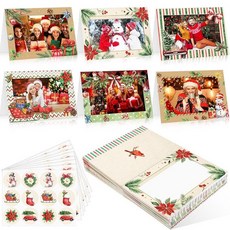 Funrous 48세트 크리스마스 사진 카드 봉투 스티커 포함 크리스마스 카드 10.2 x 15.2cm(4 x 6인치) 사진 인서트 사진 프레임 홀더 DIY 공예 크리스마스 파, 빈티지