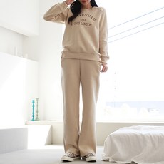 SOON2DLE 女款字母印花長袖衛衣+素色刷絨寬長褲