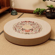 명상 원형 방석 원형매트 기도 쿠션 바닥 방석 자수 명상매트 탈부착 가능 대형 매트 두께 8cm, 베이지