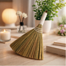 모자이코 미니 싸리 빗자루 책상 청소용 틈새 브러쉬, 화이트, 1개