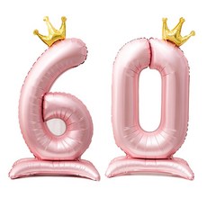 올리브파티 스탠딩 왕관 은박 숫자 생일 풍선 핑크, 숫자60, 1개