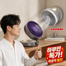 (하루만 특가!) 벽걸이 미니선풍기 5000mAh 탁상용 선풍기무소음 무선 무선 휴대용 선풍기, (1개입)그레이