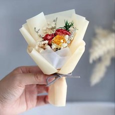 디아우드 생화 프리저브드 미니 꽃다발 6종 시들지않는 꽃 단체선물 납골당 성묘, 레드+옐로우, 1개