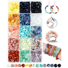 FIVEIZERO 600피스 천연 칩 스톤 비즈 5-8mm - 주얼리 제작용 15가지 색상 크리스탈 비즈 드릴 구멍이 있는 DIY 불규칙한 원석 (팔찌 목걸이 공예용 힐링 크, FIVEIZERO 600피스 천연 칩 스톤 비즈 5-8