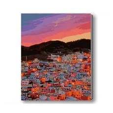 MANTO 台灣原創 大尺寸 DIY數字油畫 釘好內框40x50cm 櫻見首爾 韓國風景 月影花蹤系列 初學者專用, 甘川洞月色, 1套