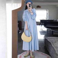 예쁜 봄 여름 임부복 임산부 옷 하늘색 긴팔 퍼프소매 롱 셔츠 원피스